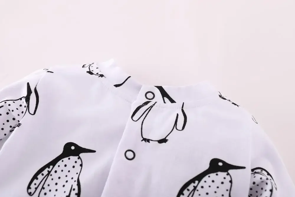 Newborn Baby Boy Rompers Long Sleeve Penguin Print Cute Baby Boy Girl Clothes Foot Jumpsuit Infant Clothing Set