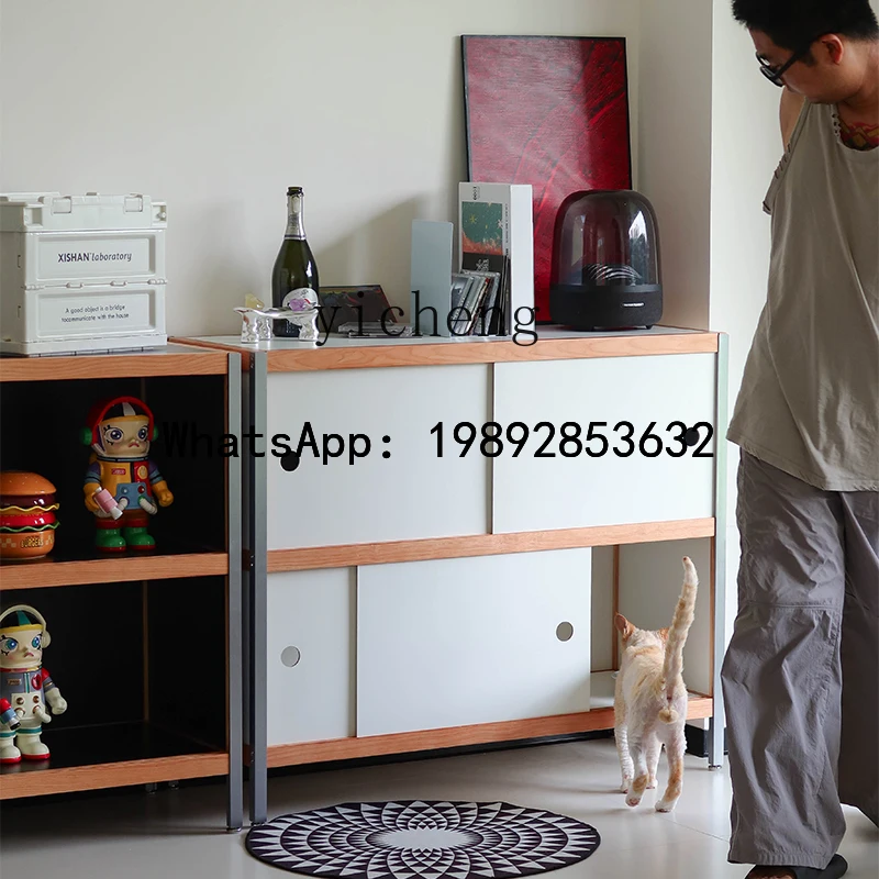 B-3  retro dining side cabinet mobile sliding door sundries apartment storage bookcase short combination