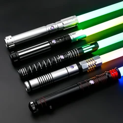 Metalowy miecz świetlny gładki huśtawka ciężki pojedynek RGB Hilt FOC Blaster zabawki Jedi laserowy miecz Cosplay zabawki dla dzieci