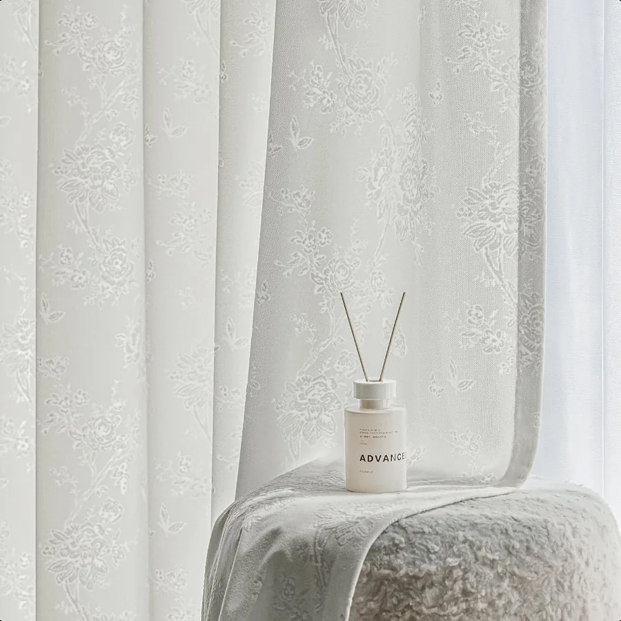 

Серые жаккардовые прозрачные шторы с цветочным принтом длиной 84 дюйма, 2 панели для гостиной, спальни, полукружевные цветы, конфиденциальность, фильтрация света, нет