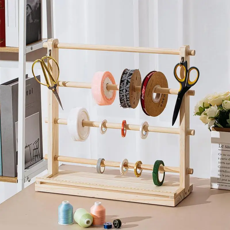 

Ribbon Storage Organizer Complements any home decoration 4 Tier Wooden Spool Holder Display Rack for Sewing Craft Crochet Roll