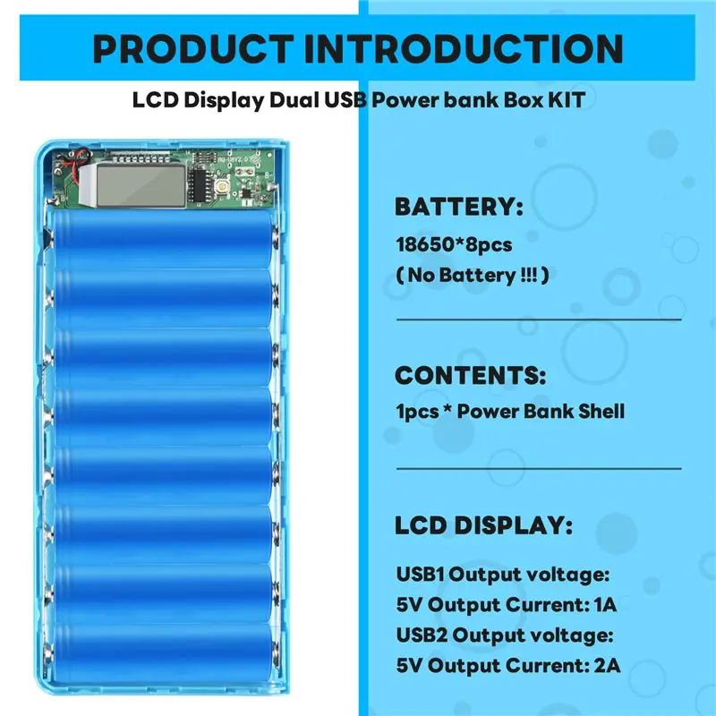 Efficient DIY 8X18650 Portable Battery Power Bank Shell Case Box LCD Display Dual USB Power Bank Box KIT Power Bank 18650(No Bat