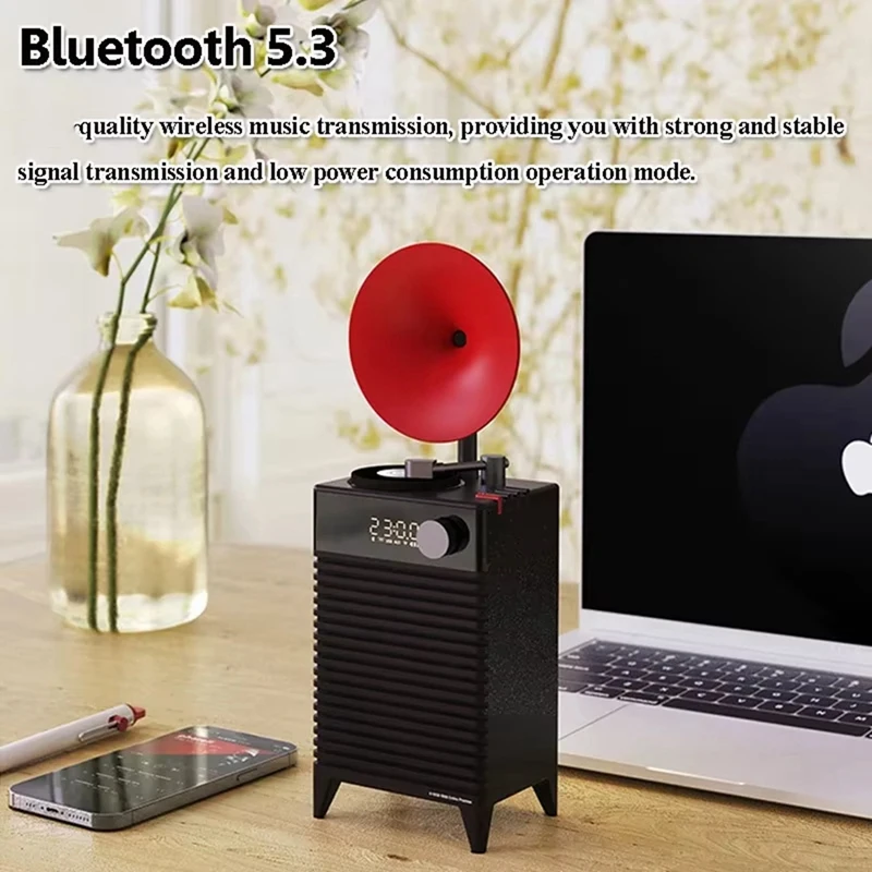 CX-202 Retro Bluetooth Speakers Wireless Outdoor Bass Subwoofer LED Clock Sound Handsfree Call Music Box TF AUX Player