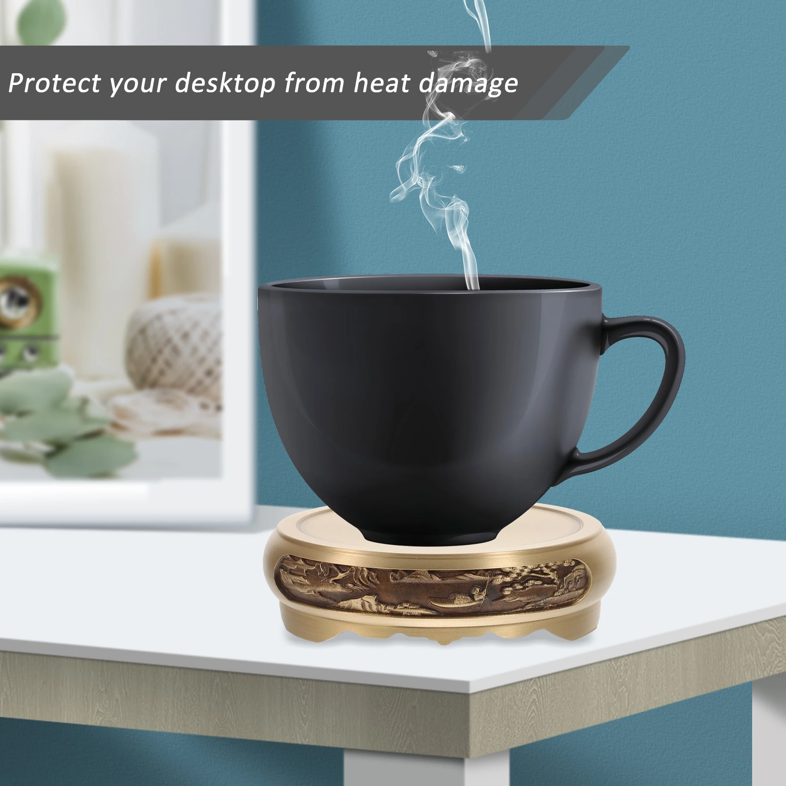 

Copper Ashtray Tabletop Base Home Office Retro Metal Desk Cigarette Butt Container Stylish Decor Smooth Surface Safe Reliable