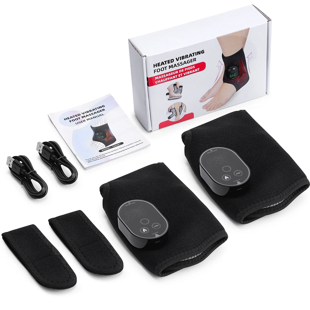 Voetwarmtemassageapparaat met dubbele motor, 6 niveaus, verwarming, 3 vibratiemassage, voet- en enkelgewricht, warm kompresbescherming, ondersteuningshulpmiddel