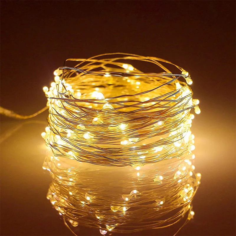 1-30M USB/cr2032/Battery Box Low Voltage 3V Copper Wire Light String Waterproof LED Christmas Wreath Light Strin Led Fairy