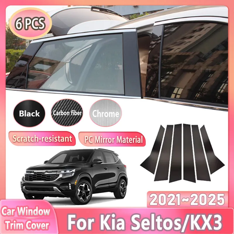 

Car Window Trim Cover For Kia Seltos Accessories 2021~2025 2024 Kia KX3 Black Door B C Column Pillar Sticker Film Car Tools 6PCS