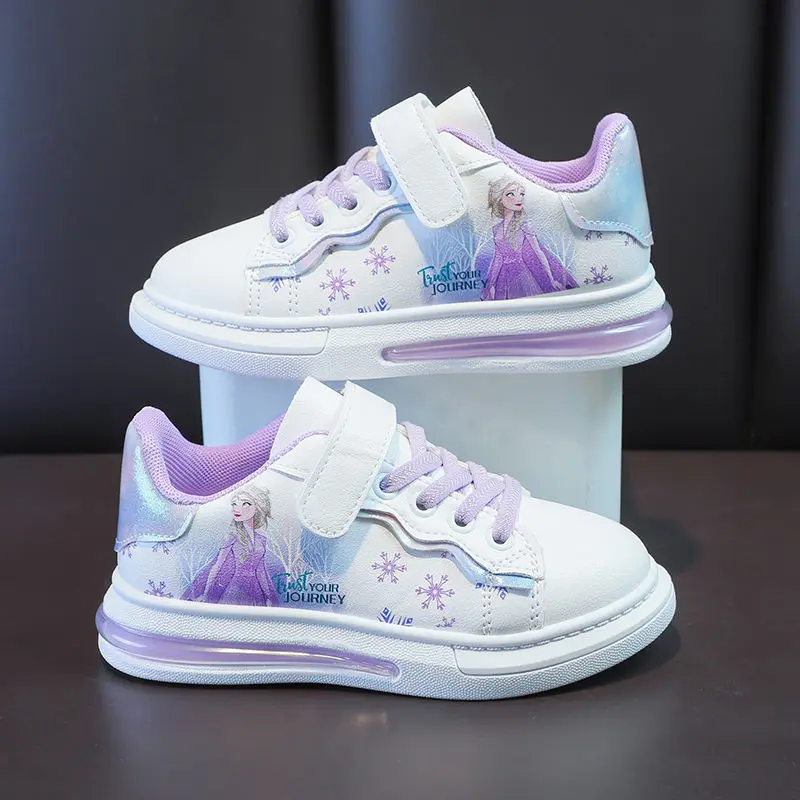 Disney Meisjes Witte Schoenen Pu Lederen Cartoon Prinses Elsa Frozen Lente Meisje Baby Waterdichte Sportschoenen Flats Maat 26-3