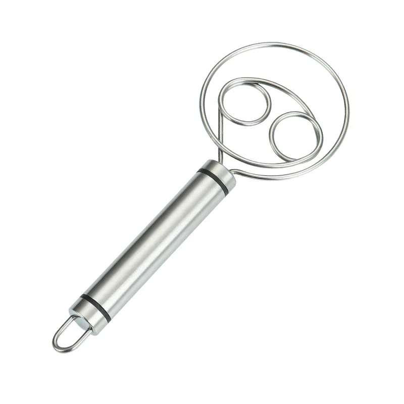 Danish Dough Whisk Dutch Style Stainless Steel Bread Dough Hand Mixer Binocular Coil Head Comfort Handle For Biscuits Bread Cake