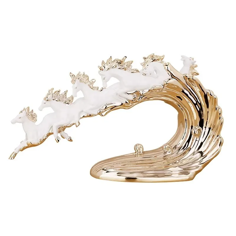 Resin Horse Figurine Crafts, Creative Animal Statue Desktop Ornament for Home Office Business Gift Decoration