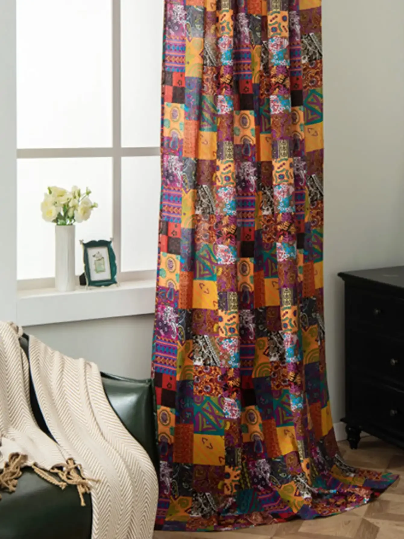 Bohemian Ethnic Style Cotton and Linen Printed Curtains 1PC