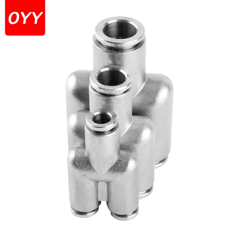 10PCS 304 Stainless Steel Y-type Three-way Pneumatic Connector PY4/6/8/10/12/16mm Trachea Quick Connector