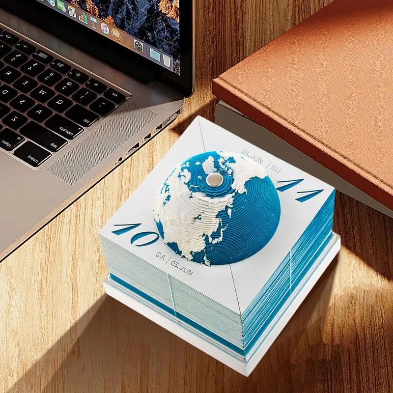 Imagem -04 - Creative 3d Globe Memo Pad Blue Earth Calendar Record Paper Sculpture Novidade Gift Ano Novo Natal 2024