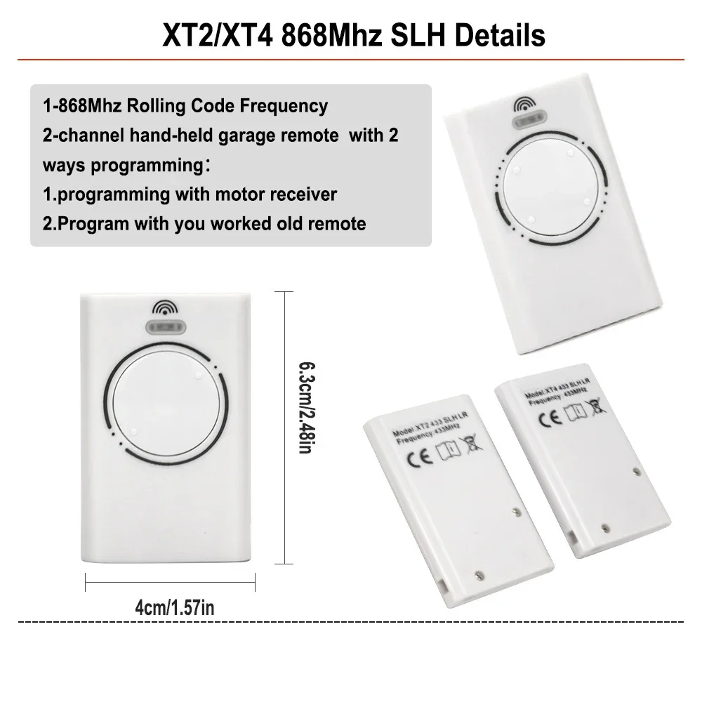 Imagem -05 - Gadoore-remoto para Porta da Garagem Compatível com Frequência Xt2 Xt4 868 Slh lr 868mhz Xt2 Xt4 868 Slh lr