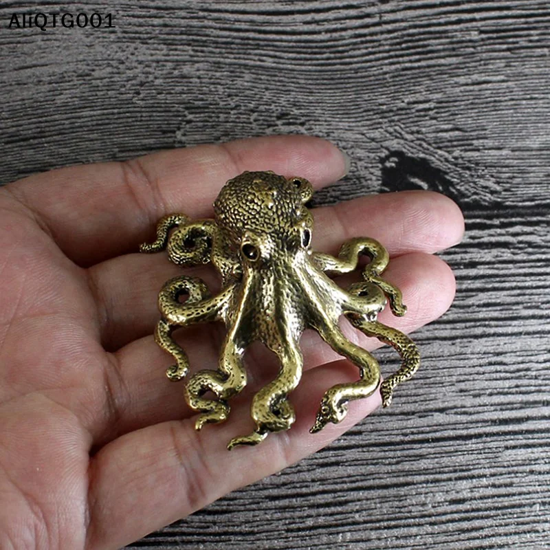 Antique Brass Copper Octopus Figurine Home Decor Miniature Desk Ornament Creative Table Craft Animal Statuette