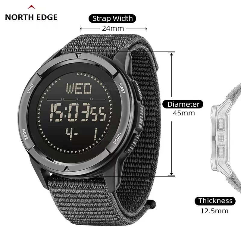 NORTH EDGE Mens Watch ALPS 45mm Metronome Compass Waterproof Carbon Fiber Case Nylon Strap Watches for Men with Box Reloj Hombre