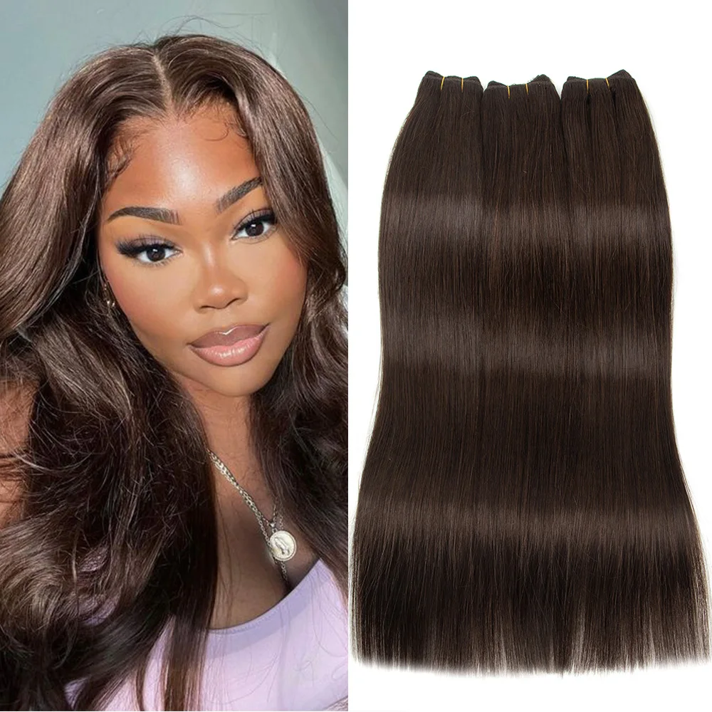 

Colored Brown Double Machine Weft Sewing in Human Hair Extensions 12"-24" Brazilian Remy Hair Black Blonde Straight Hair Bundles