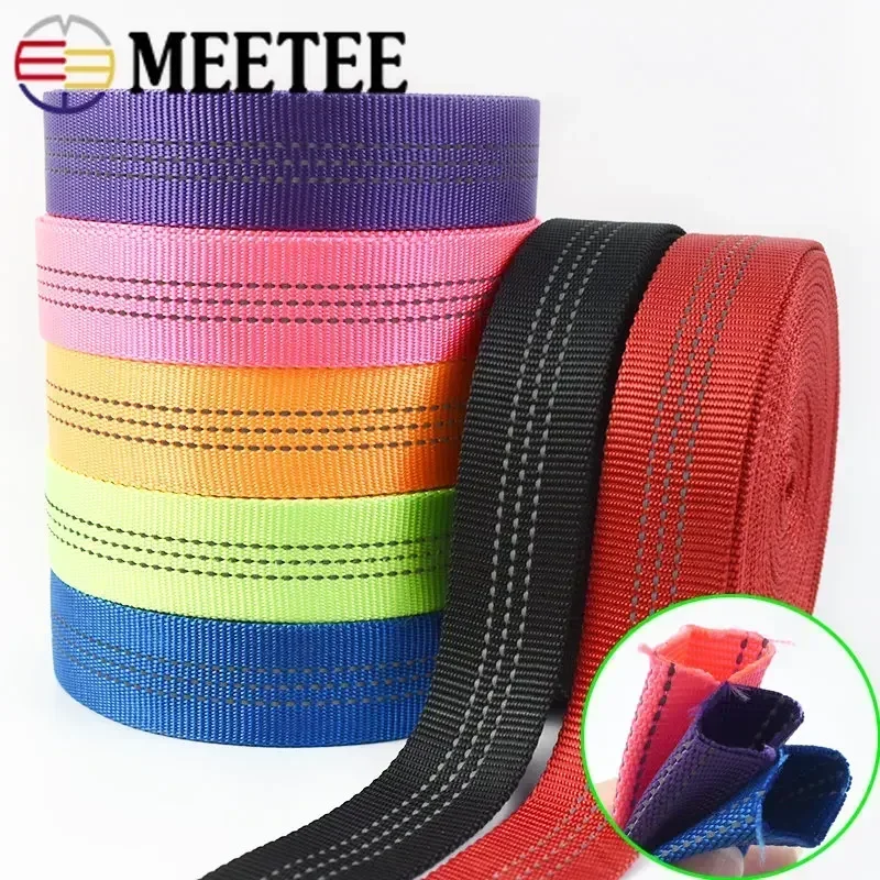 5/10M 1'' 25mm Double-layer Hollow Polyester Webbing Reflective Stripe Tubular Tape for Safety Belt Band Bag Strap Sewing Bias