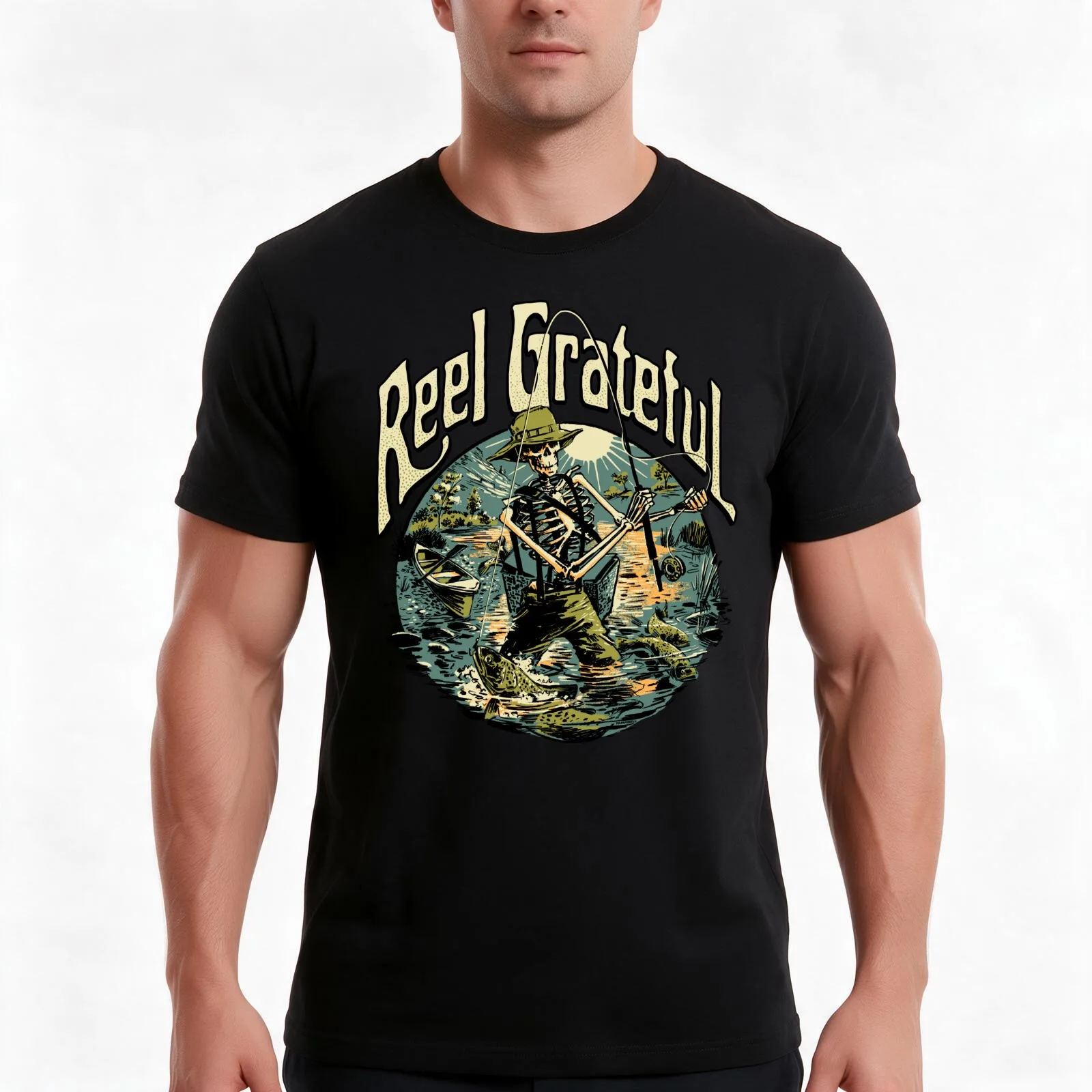 Reel Grateful fly fisherman T-Shirt Summer Casual Cotton Tee Oversized Streetwear Tops Vintage Graphic Print 100% Cotton
