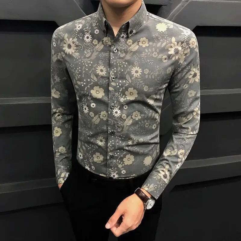 

New Patterned Shirt Men Long Sleeve Trendy Casual Slim Fit Stylish Autumn Outfit
