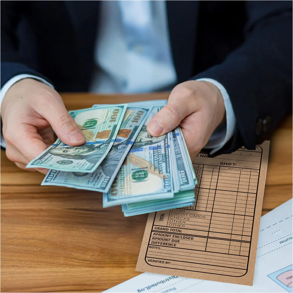 20Pcs Cashier Deposit Report Envelopes Khaki Self Adhesive Seal for Small Businesses Retailers Restaurants Cash