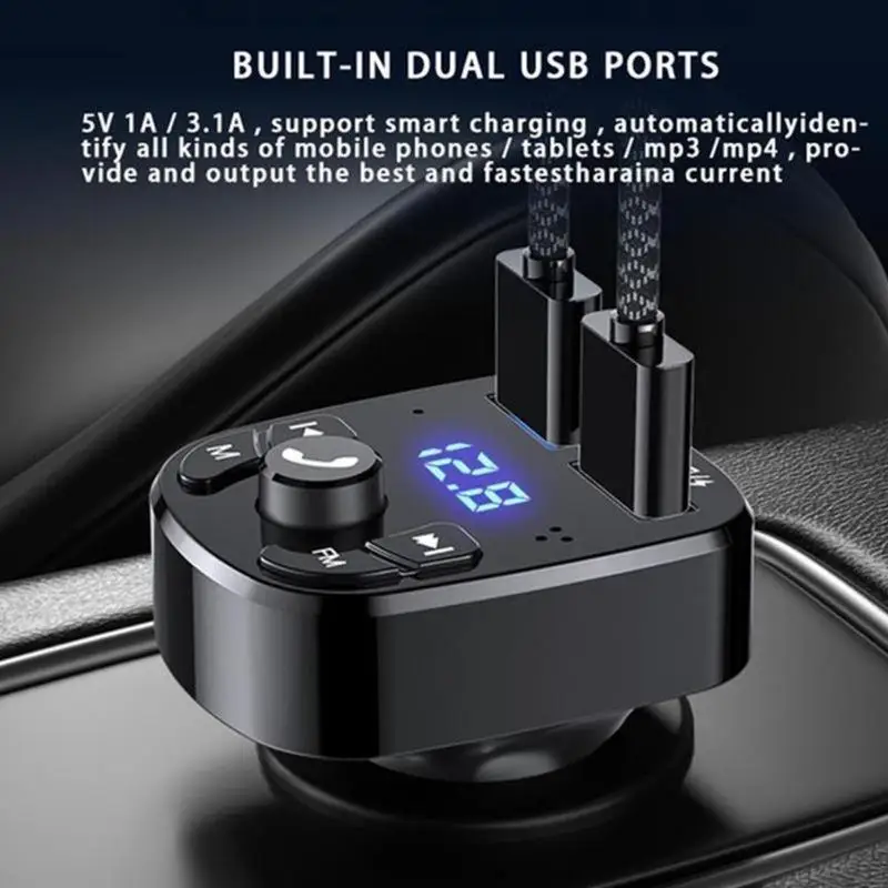 Car Bluetooth 5.0 Music Player FM Transmitter Dual USB Port Car Charger MP3 Receiver 3.1A Fast Charger Audio Recciever