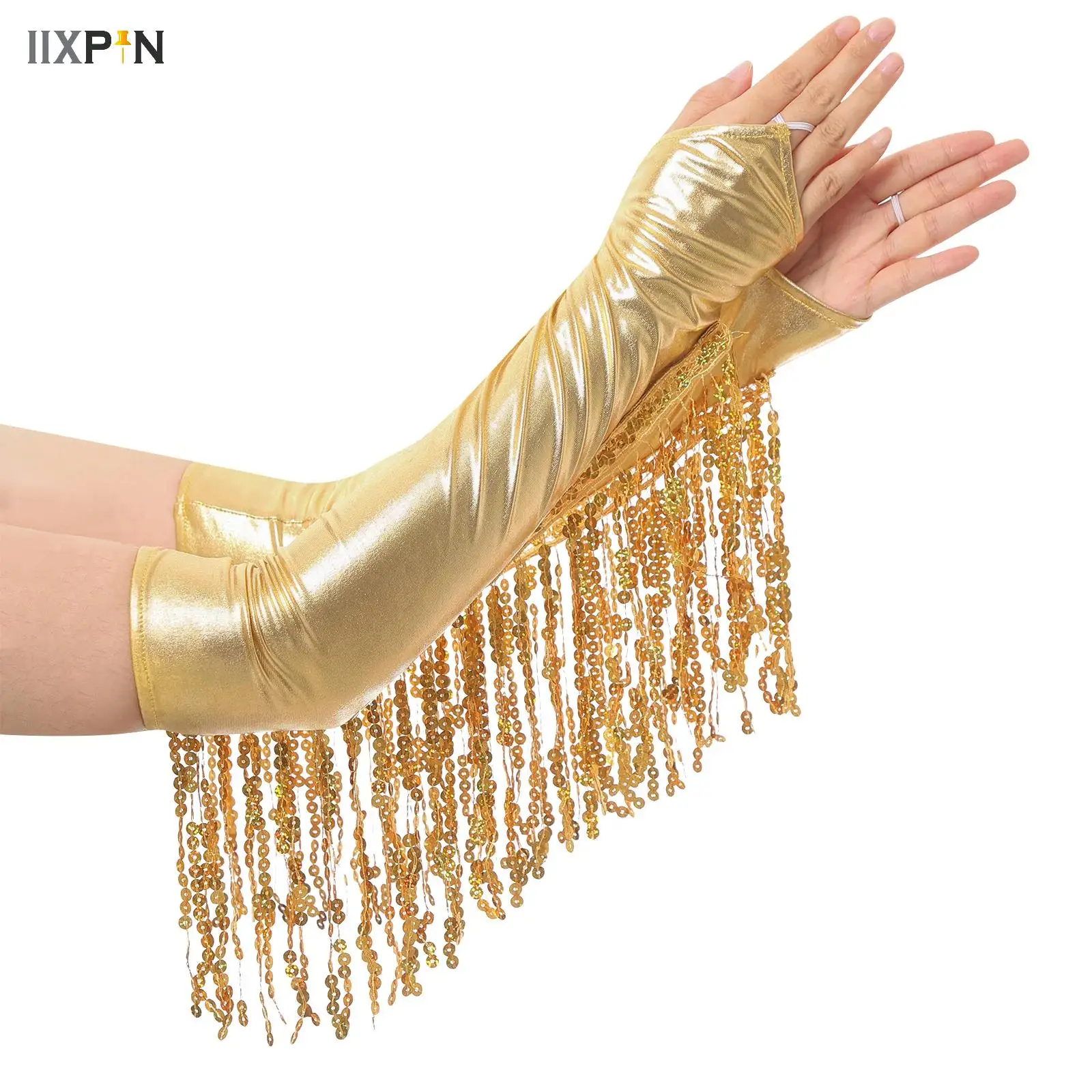 Vintage Opera Pageant Stretch Long Tassel Gloves 1920S Fringe Fingerless Gloves For Costume Dance Prom Party Club Wedding