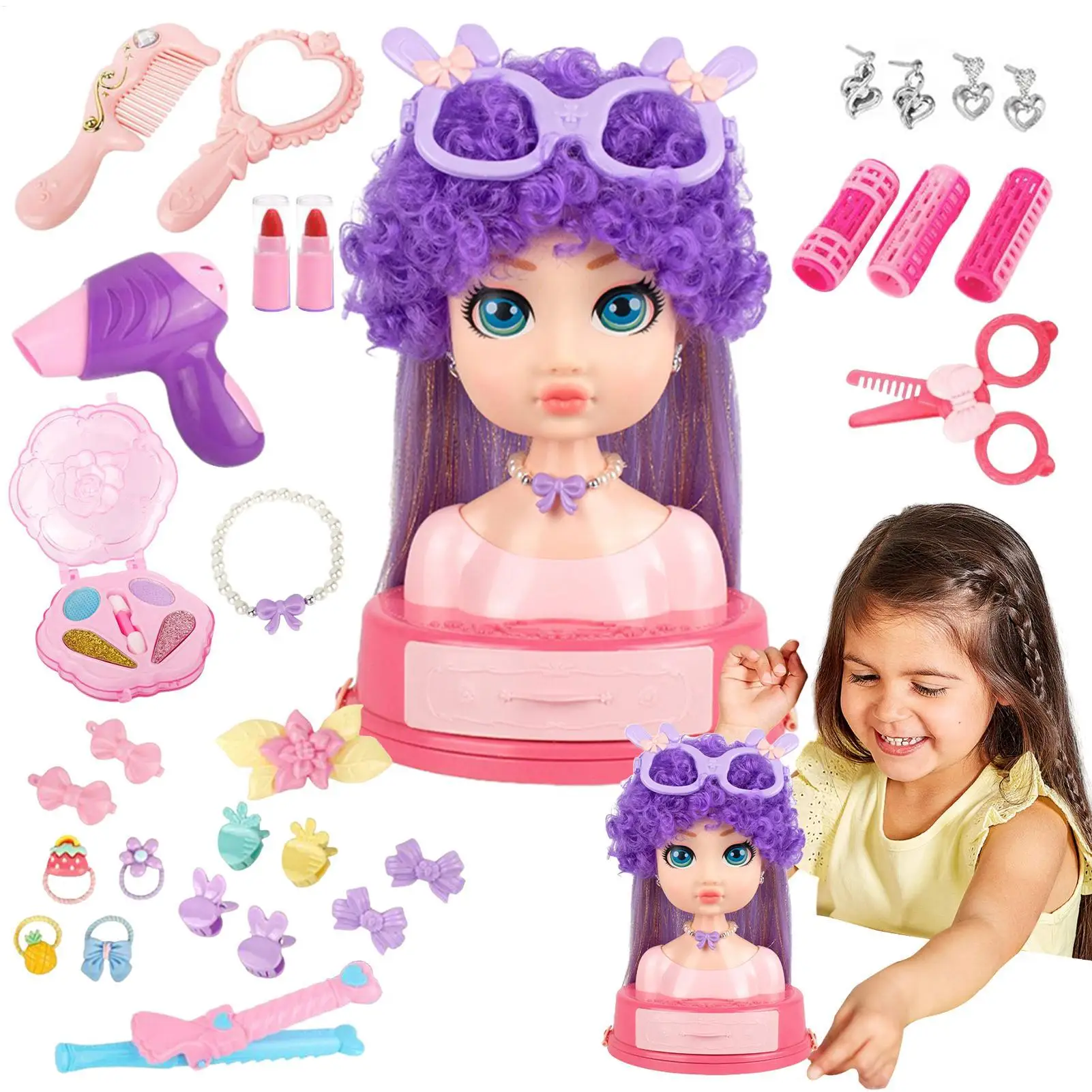 

Hair Styling Doll Head Styling Head Doll With Hairdressing Set And Makeup Toys 31 Pieces Beauty Salon Set Dressing Toys For 3