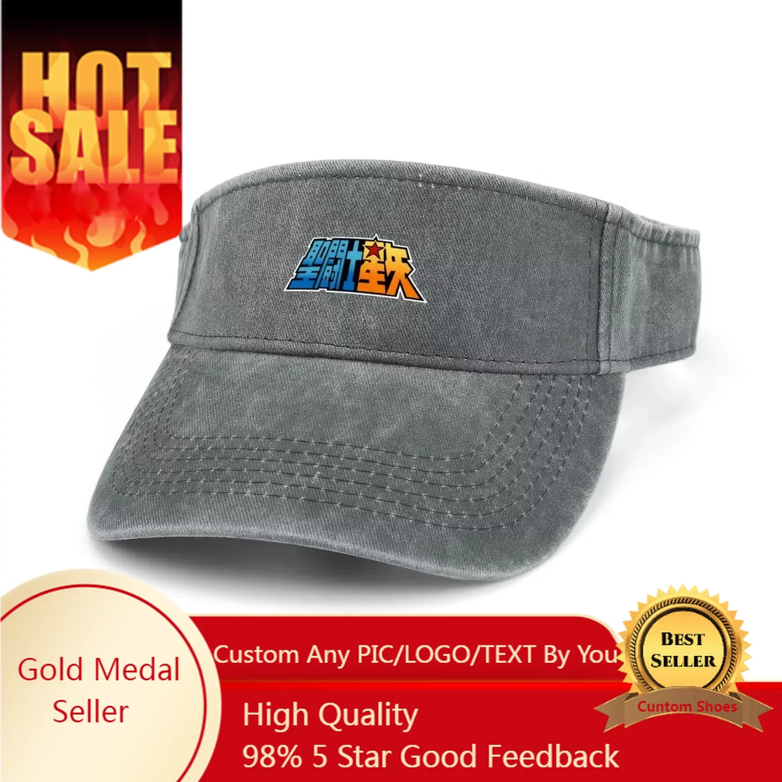 

Saint Seiya Cartoon Sun Visor Leaky Top Cowboy Hats Mens Womens Sports Baseball Tennis Golf Caps Open Top Custom Hat