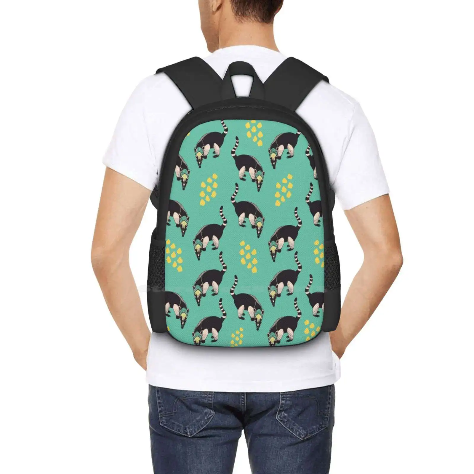 Coati Pattern Design Bag Student'S Backpack Coati Animal Nature Illustration Cute Trendy Jungle Pattern