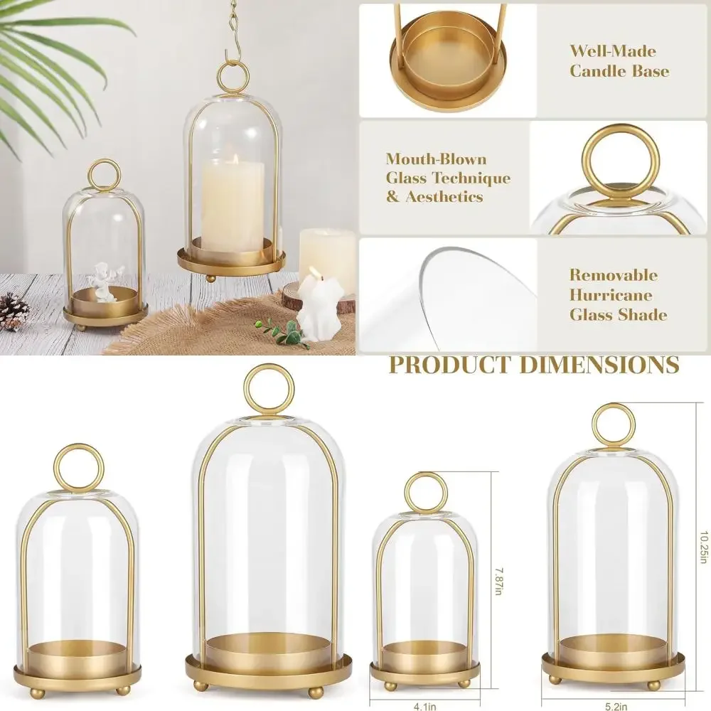 

Универсальный набор металлических подсвечников со стеклянным куполом ручной работы, подсвечник из античной латуни, ширина 5,2 дюйма и 4,1 дюйма для столешницы или H