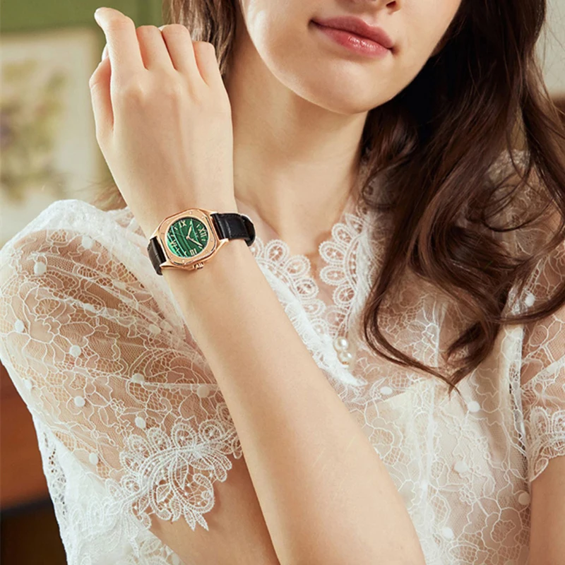 Carnival High-End Series IW Brand Fashion Green Quartz Watch for Women High Quality Leather Sapphire Crystal Luxury Womens Watch