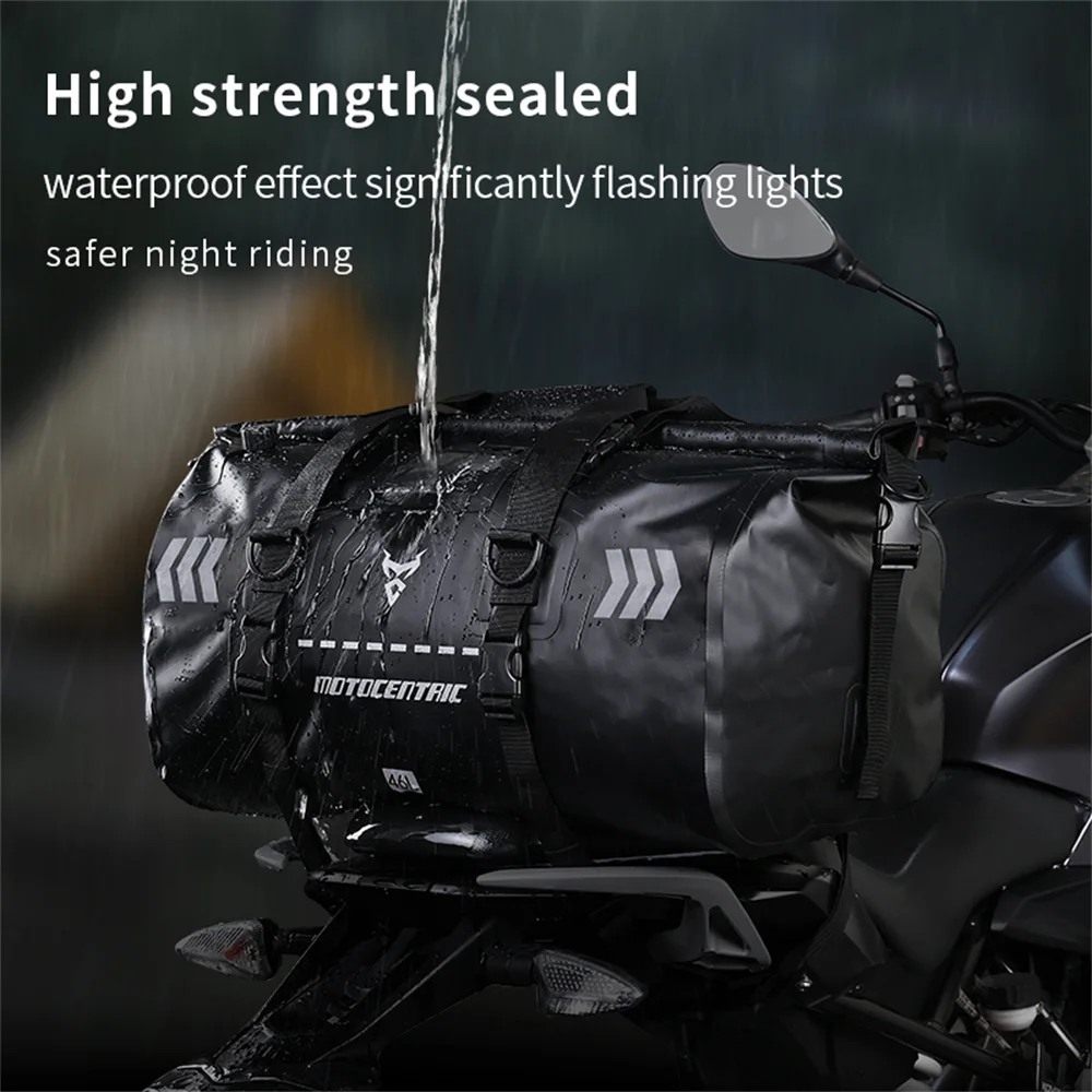 MOTOCENTRIC LED Light Motorcycle Rear Seat Bag Large Capacity Motocross Waterproof Bag Outdoor Sport Travel Moto Bag Coldproof
