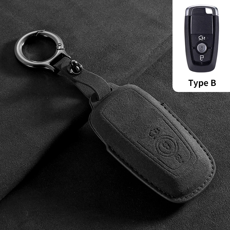 Suede Car Key Cover Case for Ford Maverick Focus Edge Explorer Everest Fusion Mondeo Raptor Bronco Ranger KA Fiesta Kuga