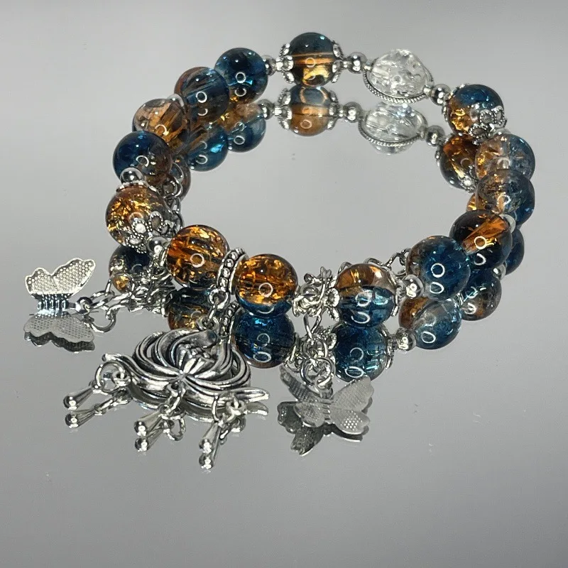 Nischen-Design Super Feenhaftes Schmetterlingsarmband für Damen, Süßes Grünes Perlen-Quasten-Kettenarmband, Elastisches Armband, Exquisiter Partyschmuck