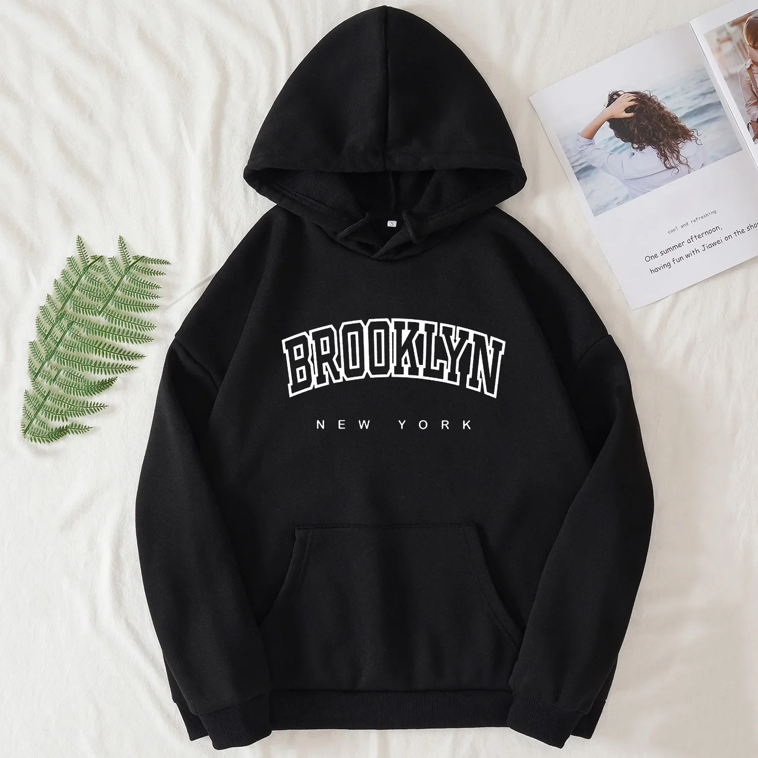 Harajuku Women Hoodies Brooklyn Letter USA Funny Black Hoodie Girl Autumn Winter Sweatshirts Female Y2k Clothes