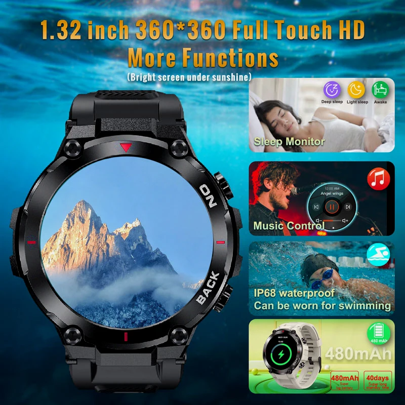 2023 neue Gps Smart Uhr Männer Für Xiaomi Android Ip68 Wasserdichte Sport Uhren 1.32 \'\'Runde 480 Mah Fitness Smartwatch schwimmen