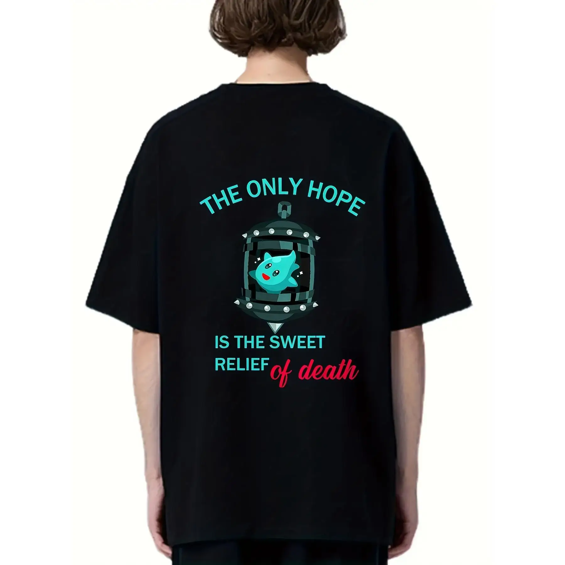 

Relief Of Death The Only Hope Is The Sweet Death Graphic T-Shirt - Black With Teal & Pink Back Print, Streetwear Unisex Cotton