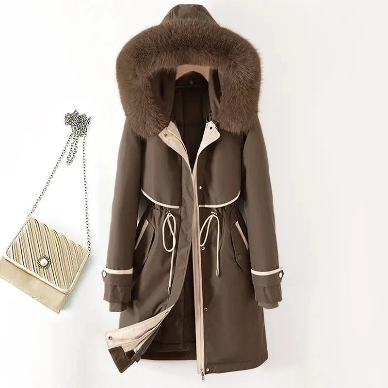 

Women Pike Clothing 2023 New Winter Cotton-Padded Jacket Female Overcoat Loose Detachable Liner Thicke Warm Hooded Parker Coat