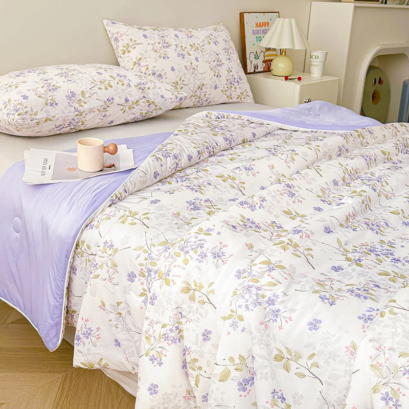 Floral Print Cooling Blanket for Hot Sleepers Cool Like Ice Cream Blanket Soft Lightweight Double-Sided Cooling Comforter Quilt