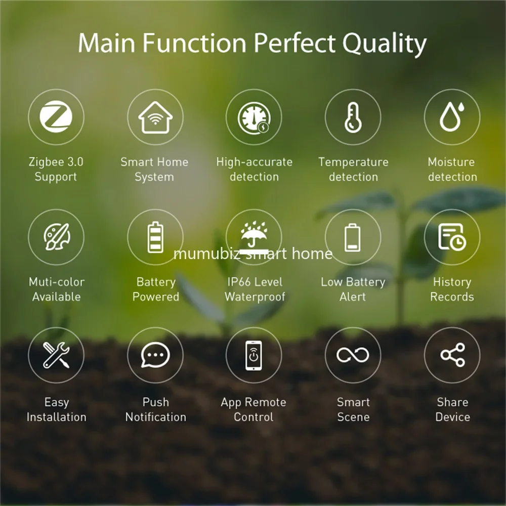 Tuya Zigbee Soil Wireless Sensor Planting Temperature and Humidity Detector IP66 Waterproof Garden Potted Soil Monitoring Sensor