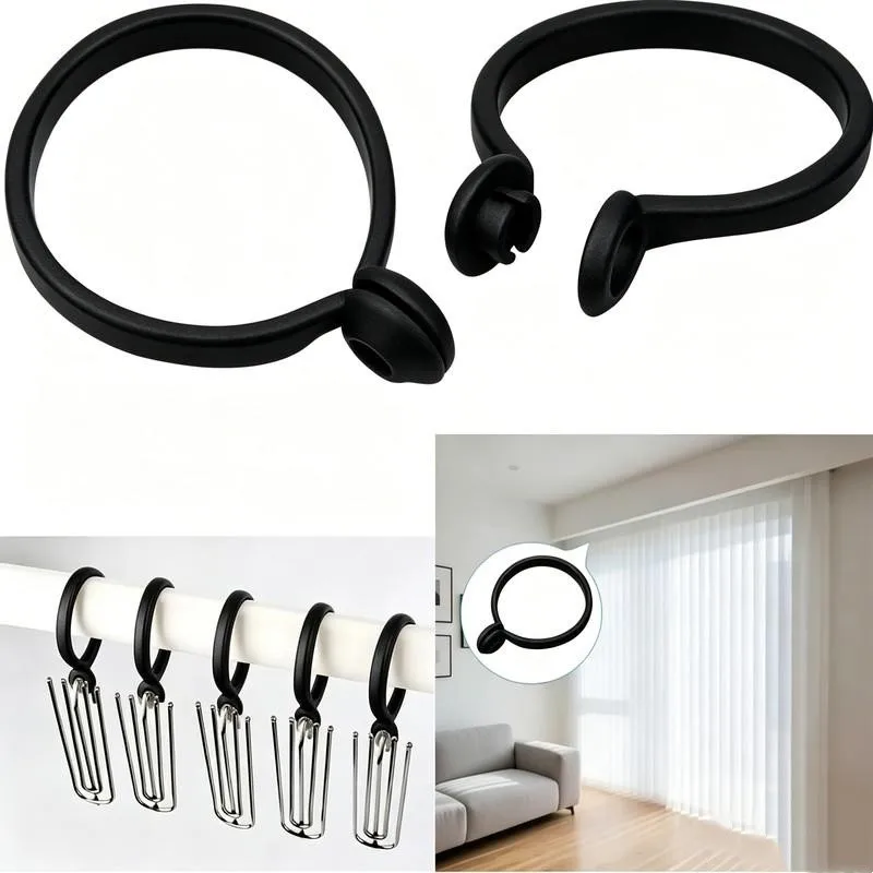 79 pcs 47mm Open Curtain Rings with Easy Open Close Design, ideal for Bedroom Bay Window and Bathroom Sheer Curtain, Black