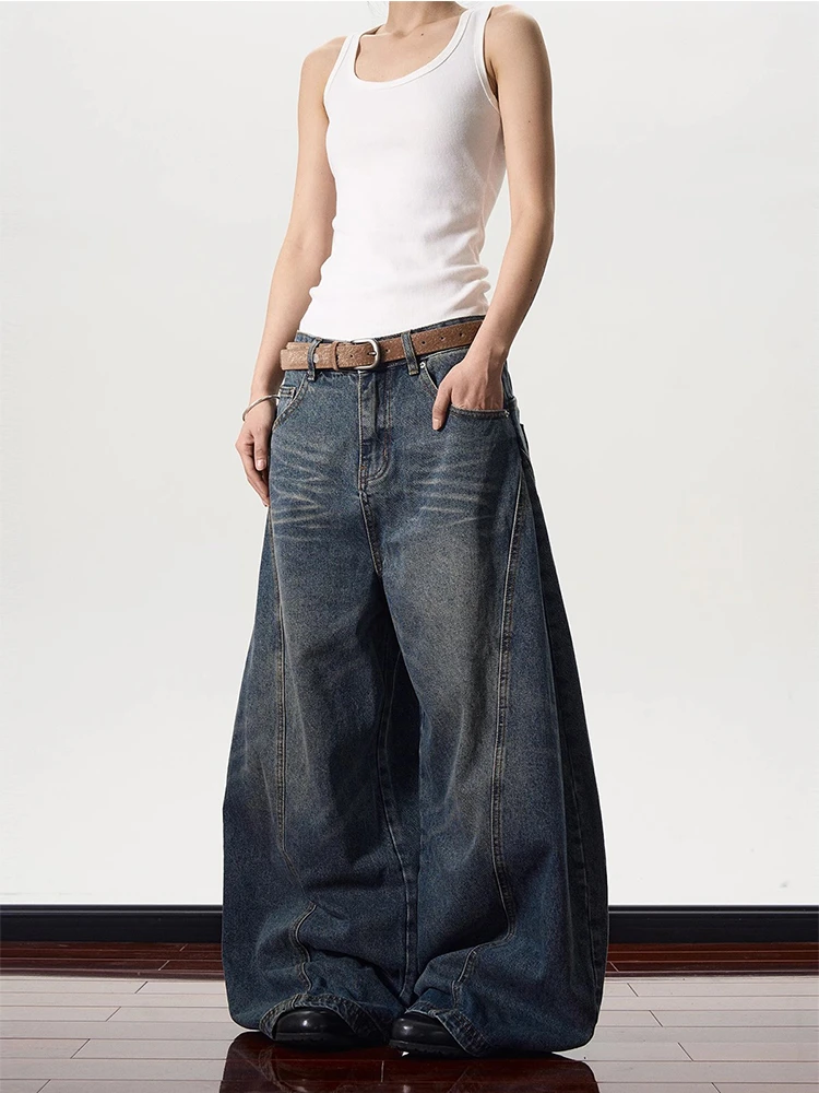 

Spring New Sle Blue Waed Vintage Casual Wide Leg Men's Jeans Knife Pants Loose Fit Dungarees for Youth All Seasons