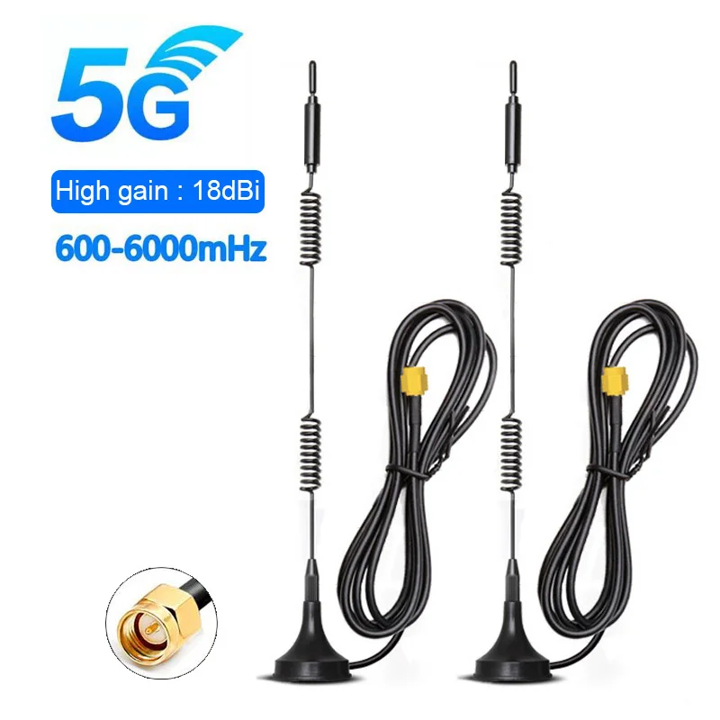 2 sztuk antena magnetyczna 5G 4G 3G 2G 600-6000Mhz 18dBi SMA męski z 3M kabel 2.4G Wifi antena do modemu Router bezprzewodowy