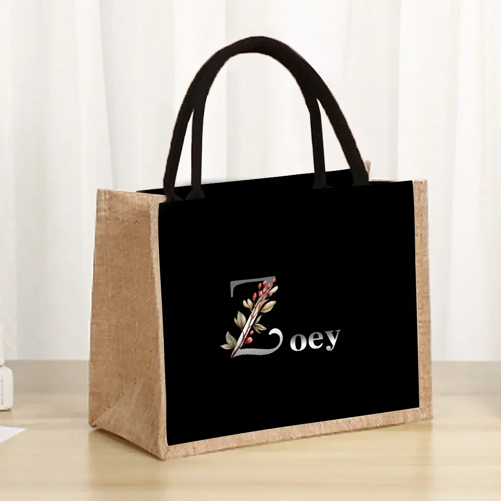Customized Name Handheld Linen Shopping Bag Fashion Large Capacity Storage Bag Single Shoulder Shopping Bag Customized Product