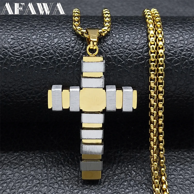 Fashion Cross Necklace for Women Men Gold Color Stainless Steel Christian Necklace Punk Biker Jewelry colar masculino N2344S02