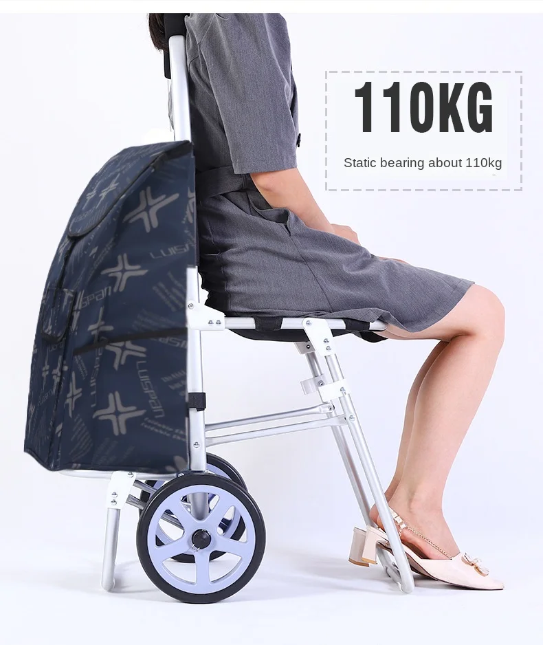 Shopping Cart Large Capacity with Seat for The Elderly Portable Folding Trolley Lightweight Aluminum Alloy Trolley