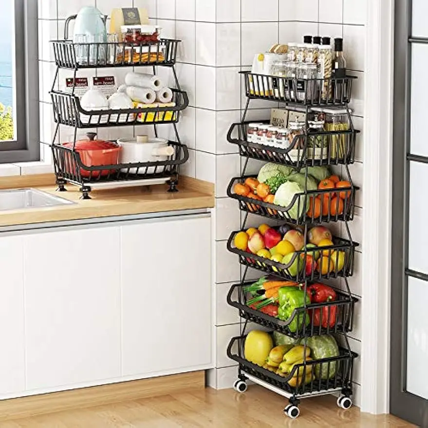 

6 Tier Fruit Basket for Kitchen Stackable Fruit and Vegetable Storage Stand Cart Vegetable Organizer Produce Basket Bins Rack