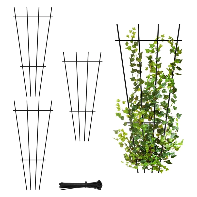 4 Pcs Garden Trellis, 16inch Plant Support with 40 Ties, Metal Indoor Trellis Decorative, Vegetables Climbing Support-A57M
