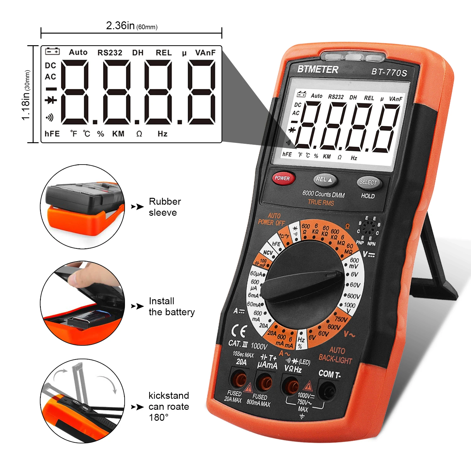 Digital Multimeter BT-770S 6000 Counts Manual Ranging,Accurately Measure for AC/DC Voltage Tester/NCV, Resistance BTMETER